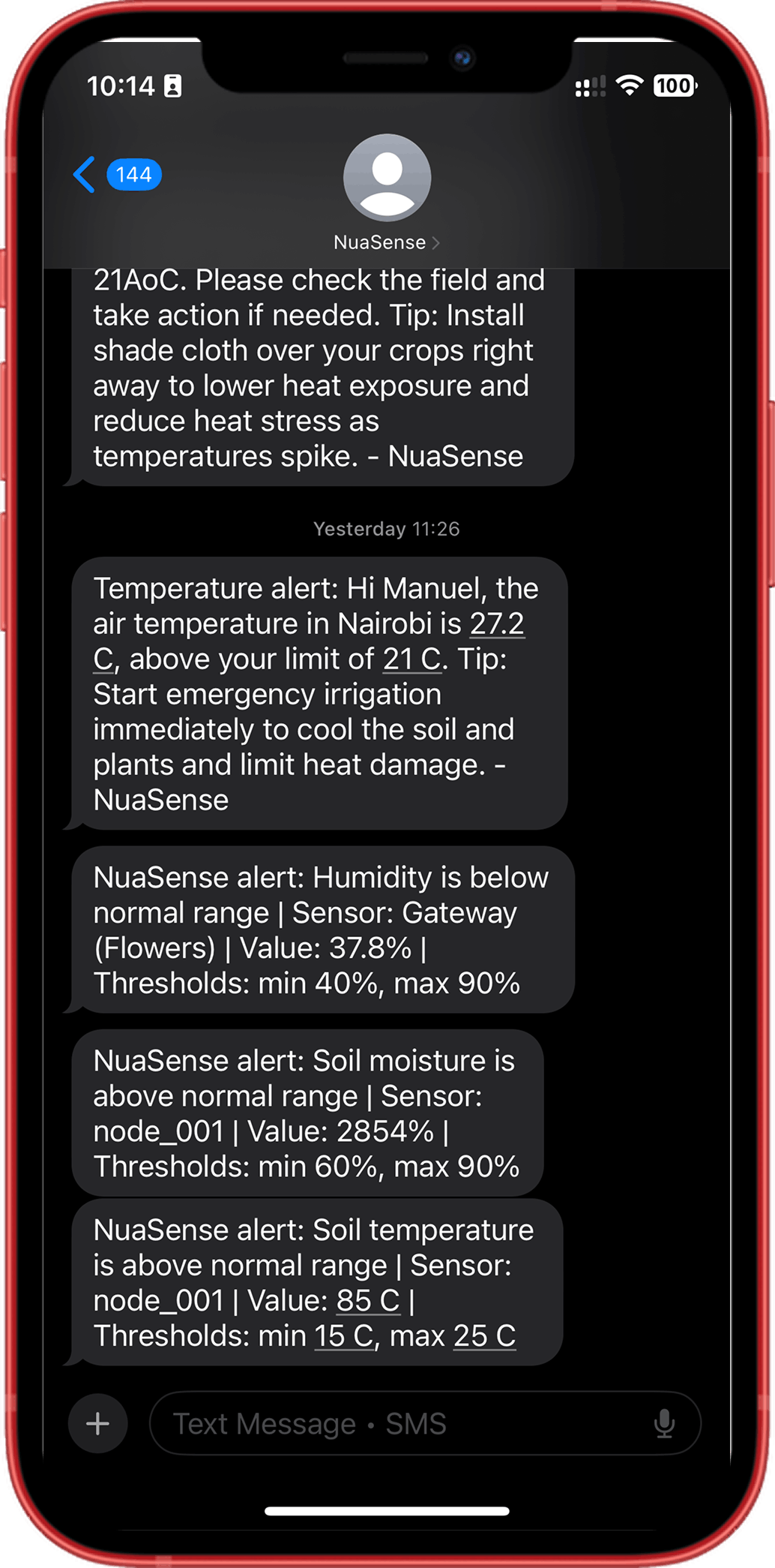 NuaSense alerts